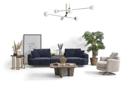Blauer Dreisitzer Weißer Sessel Designer Wohnzimmer Sofagarnitur 2tlg