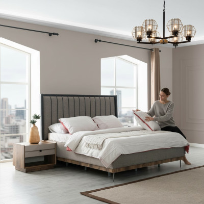 Graues Schlafzimmer Set Luxus Bett 2x Nachttische Stilvolle Garnitur