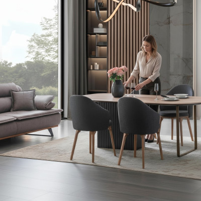 Designer Esszimmergarnitur Moderne Braune Stühle Holz Esstisch 5tlg Set