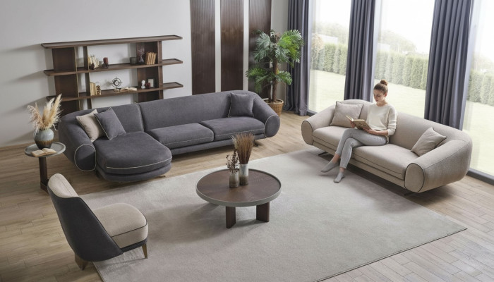 Wohnzimmer Luxus Set Ecksofa- L-Form 3+1 Sitzer Couchtisch Beistelltisch