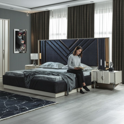 Blaues Bett Designer Bettgestell Schlafzimmer Möbel Luxus Nachttische