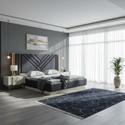 Blaues Bett Designer Bettgestell Schlafzimmer Möbel Luxus Nachttische