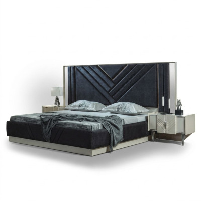 Blaues Bett Designer Bettgestell Schlafzimmer Möbel Luxus Nachttische