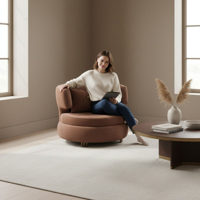 Luxus Sessel Wohnzimmer Polster Textil Möbel Braun Sitz Neu Modern Design