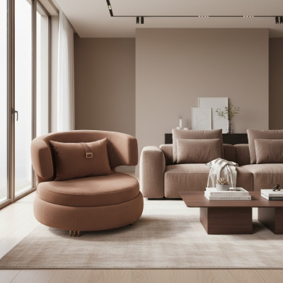 Luxus Sessel Wohnzimmer Polster Textil Möbel Braun Sitz Neu Modern Design