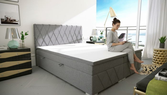 Doppel Luxus Grau Boxspringbett Design Bett Polsterbett Schlafzimmer Textil