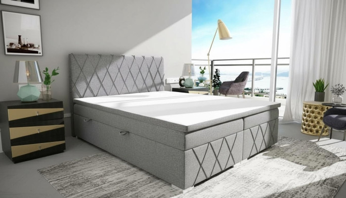 Doppel Luxus Grau Boxspringbett Design Bett Polsterbett Schlafzimmer Textil