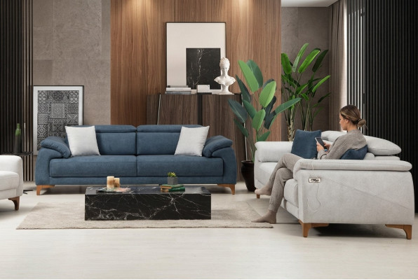 Modern Dreisitzer 2x Sofas Couch Sofagarnitur Komplett Textil Möbel Design