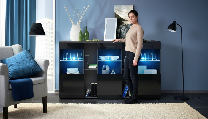 Schwarz Sideboard Designer Kommode Wohnzimmer Modern Holz Möbel