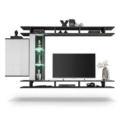Modern Wohnwand Grau Designer Wohnzimmer Möbel Holz Wandschrank
