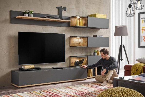 Luxus Wohnwand Wandregal Regal Wohnzimmer TV-Ständer Modern Holz Designer