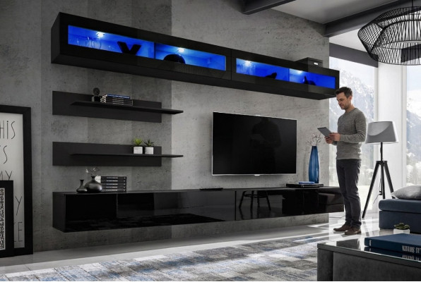 Wohnzimmer 2x Wandschrank Garnitur Wohnwand Holzmöbel TV-Ständer Neu