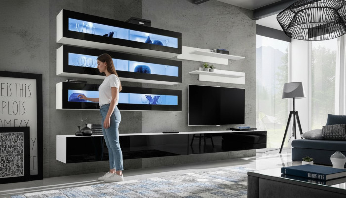 Weiß Luxus Wohnzimmer Wohnwand Möbel 3x Wandschrank TV-Ständer