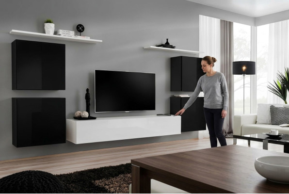 Modern Komplett Wohnwand Wohnzimmer Einrichtung Luxus Wandschrank Wandregal