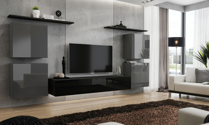 Garnitur 7tlg Wohnwand Luxus Wohnzimmer Set Holz Wandregal Möbel Einrichtung Neu