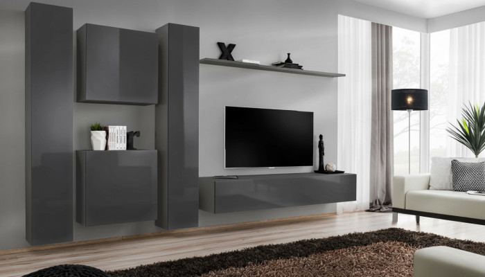 Designer Wohnwand Grau Luxus Wohnzimmermöbel Komplette Sideboard Möbel