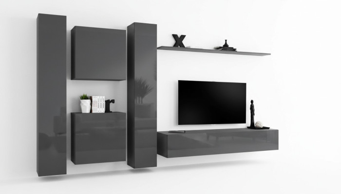 Designer Wohnwand Grau Luxus Wohnzimmermöbel Komplette Sideboard Möbel