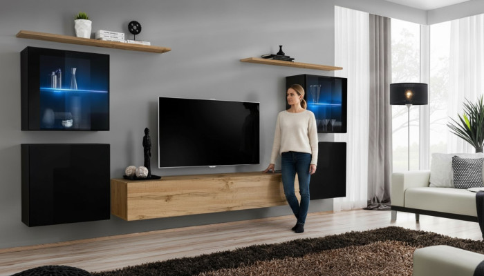 Wohnzimmer 4x Wand Schrank Wohnwand TV Ständer Modern Design Set 7tlg Neu