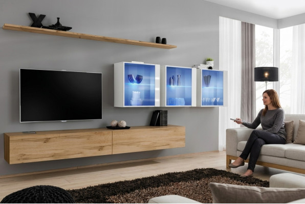 Wohnzimmermöbel Stil Modern Design TV-Ständer Wand Regale Komplett Wandschrank