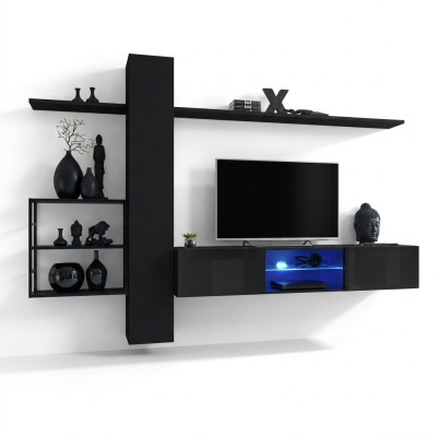 Wohnwand Schwarz Wand Regale Wohnzimmermöbel Einrichtung Luxus Set 5tlg