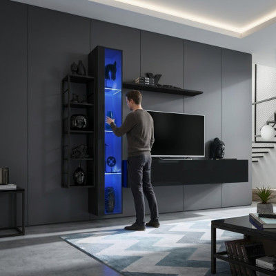 Wohnwand Schwarz Designer TV-Ständer Wohnzimmermöbel Möbel Komplette Sideboard