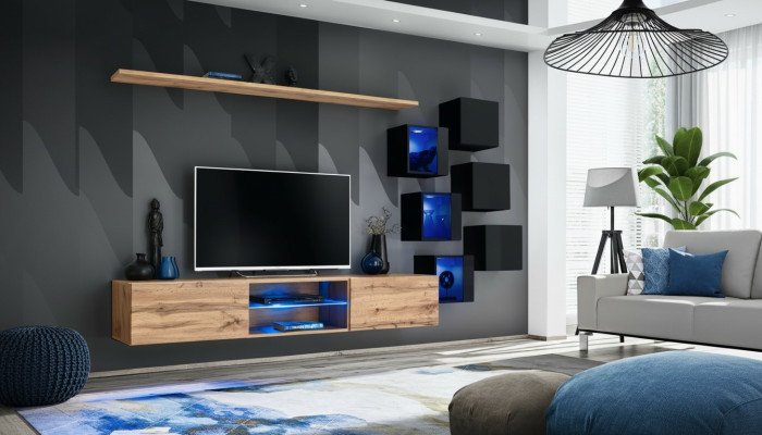 Wohnwand Braun Regale Sideboard Wand Schrank Luxus Neu TV-Ständer Holzmöbel