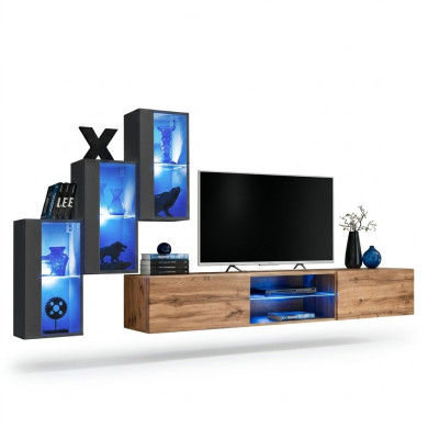 3x Wandschrank Wohnwand Set 4tlg Wohnzimmermöbel Wand Regale Sideboard