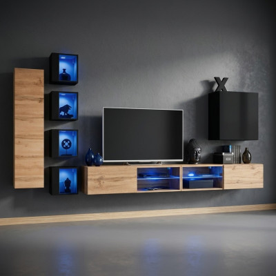 Komplett Designer Modern Wohnwand Wand Regale TV-Ständer Holzmöbel Wandschrank