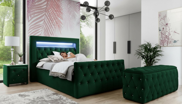 Grüne Schlafzimmer Garnitur Komplettes Set Doppelbett Hocker Konsolen