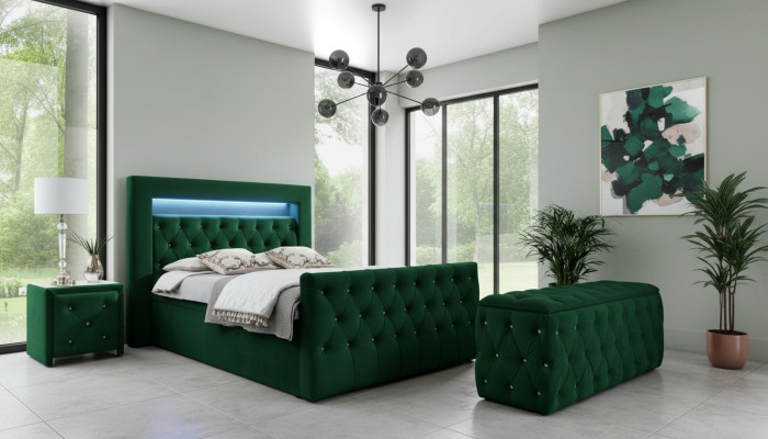 Grüne Schlafzimmer Garnitur Komplettes Set Doppelbett Hocker Konsolen