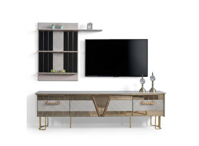 Modern Design Grau Wohnwand Holz Wand Regale Komplett TV-Ständer Möbel