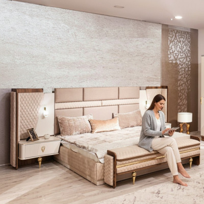 Schlafzimmer Garnitur Luxus Design Bett 2xNachttische Modern Einrichtung