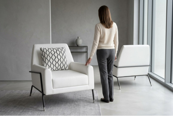 Designer Sessel Wohnzimmer Möbel Einrichtung weiß Textil Fernsehsessel Lounge