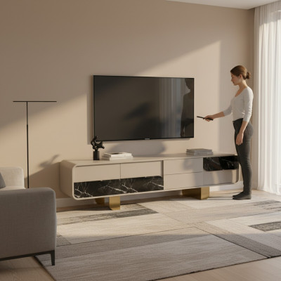 TV Ständer RTV Lowboard Klassische Grau Holz Modern Wohnzimmer Neu