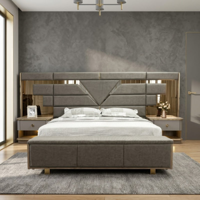 Bett Nachttisch 3 tlg. Schlafzimmer Set Design Modern Luxus Elegant Komplett