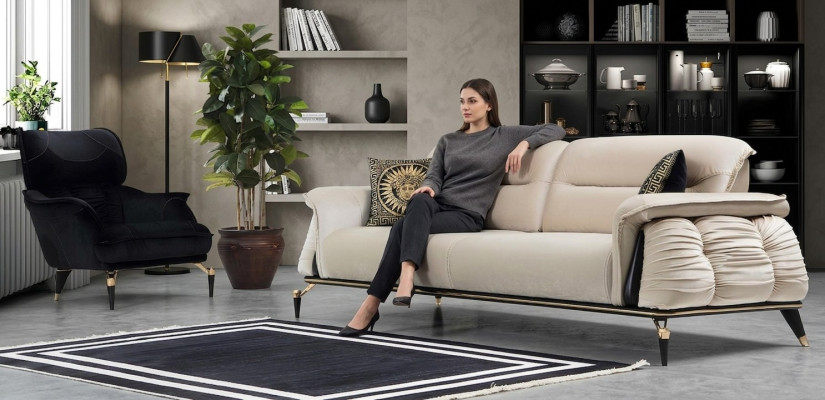 Luxus 2tlg Wohnzimmer Set Sofa 3-Sitzer mit sessel Modernes Design Couch