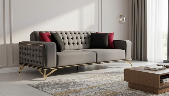 Designer Sofa 3 Sitzer Chesterfield Couch Polster Sofas Design Braun