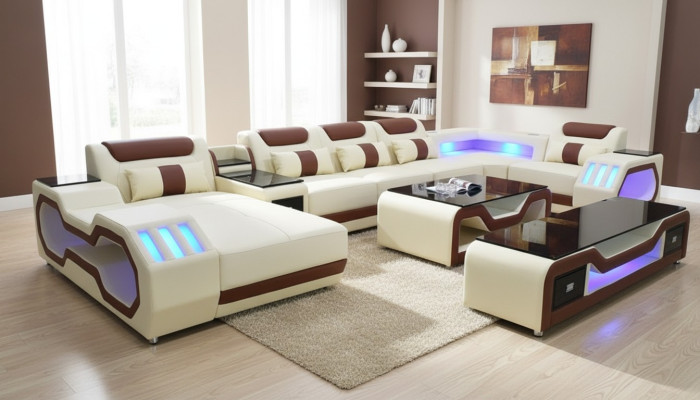 Ecksofa U-Form beige Wohnlandschaft Couch Polster Eckgarnitur Sofa Modern Sofas