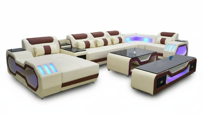 Ecksofa U-Form beige Wohnlandschaft Couch Polster Eckgarnitur Sofa Modern Sofas