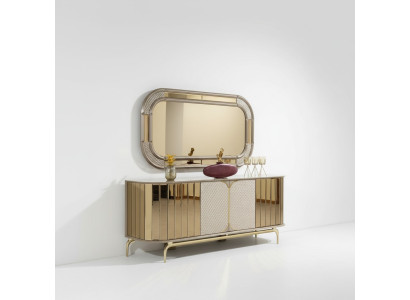Designer Sideboard Gold Beige Spiegel Holz Anrichte Design Möbel Konsole