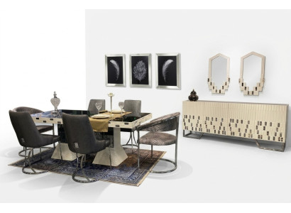 Esszimmer Set Luxus Design Esstische 4x Stühle Kommode mit Spiegel Neu