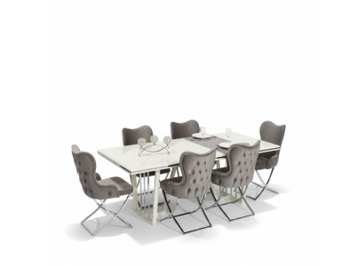 Luxus Esszimmer Set 7tlg. Esstisch Stühle modern Möbel Design Tisch