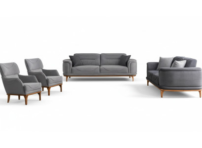 Modernes Graues Polstermöbel Set: Sofas und Sessel für Wohnzimmer Neu