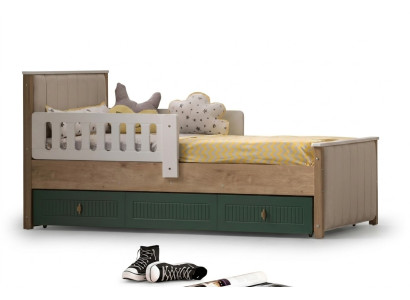 Stilvoll Kinderbett 200 cm Jugendbett Holz Kinderzimmer Stoff Modern