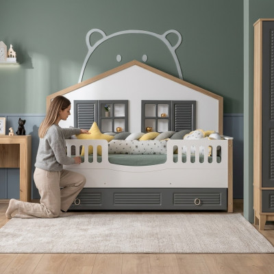 Bettrahmen Perfekte Kinderbett Kinderzimmer Bettgestelle Grau Holz