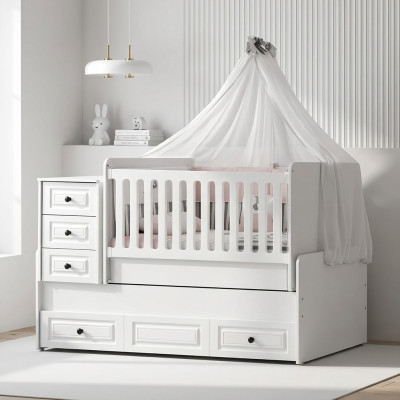 Luxuriöses weißes Babybett Stilvoll Holzbett für das Kinderzimmer neu