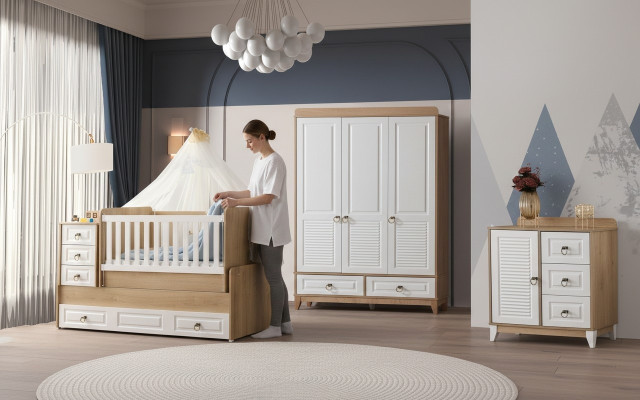 Komplett Kinderzimmer Set Bett Kleiderschrank Kommode Helles 3tlg Neu