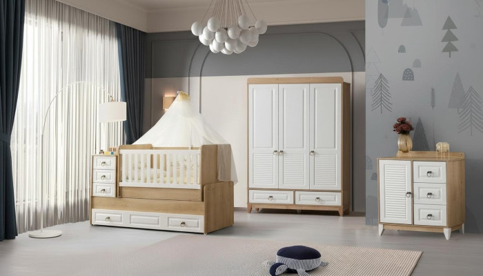 Komplett Kinderzimmer Set Bett Kleiderschrank Kommode Helles 3tlg Neu