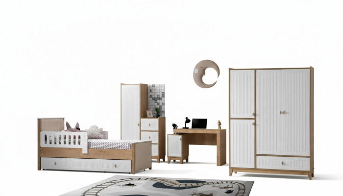 Komplett Kinderzimmer Set Bett 2x Kleiderschrank tisch Helles 4tlg Neu