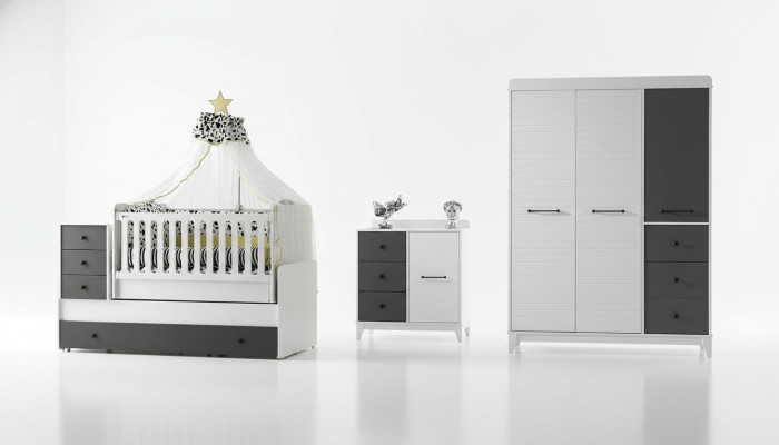 Modern Kinderzimmer Set Besteht aus Kinderbett Schrank Kommode 3tlg neu